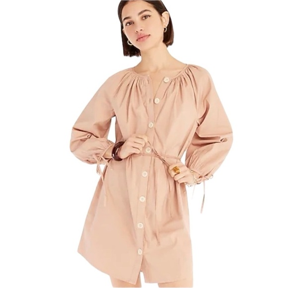 J. Crew Tie-Sleeve Button Front Dress in Cotton Poplin - Picture 1 of 14
